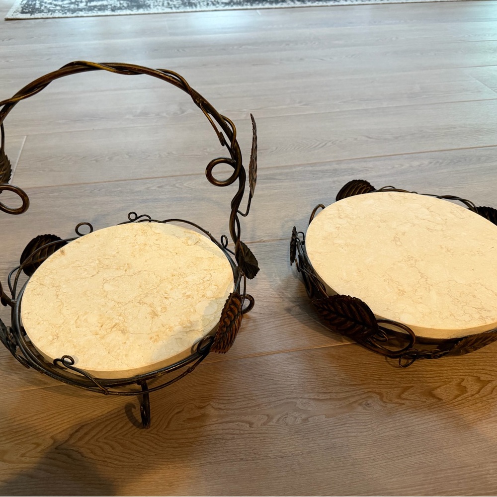 Decorative Wrought Iron Leaf and Faux Marble Serve ware